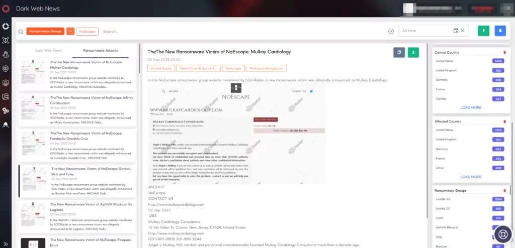 Fig. 20. New Victim of NoEscape Ransomware on SOCRadar Dark Web News