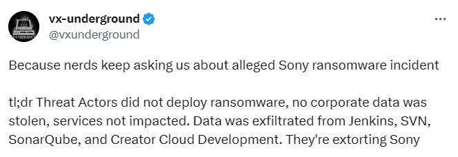 All Of Sony Systems' Allegedly Hacked By New Ransomware Group