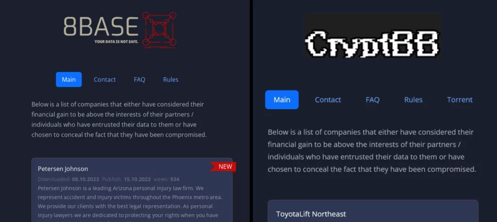 Fig. 12. 8Base’s and CryptBB’s Leak Sites