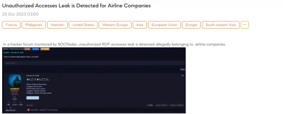 Unauthorized Accesses Leak is Detected for Airline Companies