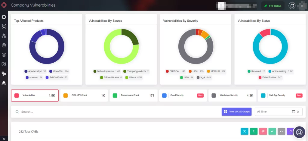 Fig. 12. SOCRadar XTI ASM Module’s Vulnerability Management panel for companies (Source: SOCRadar)