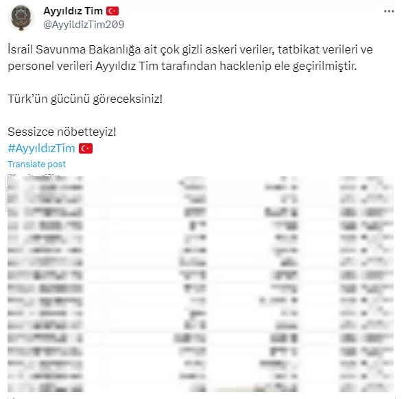 Ayyıldız Tim’s twitter post