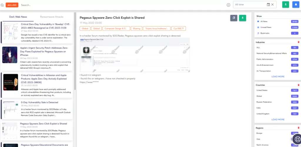 Figure 5: Dark Web News on SOCRadar