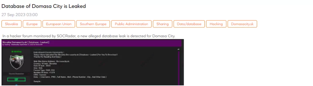 Database of Domasa City is Leaked