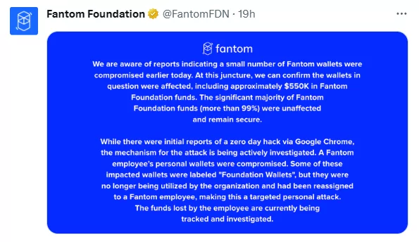 Tweet by Fantom Foundation (Source: X)