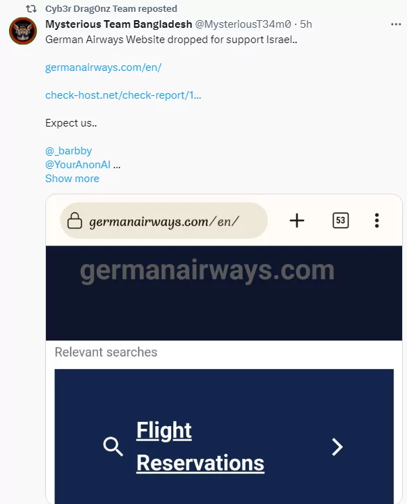 A popular target amongst the hacktivists, German Airways