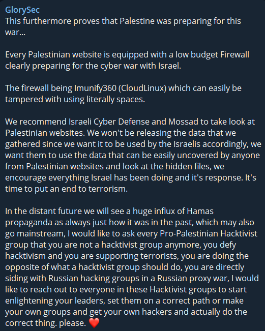 GlorySec’s mentioned Telegram post