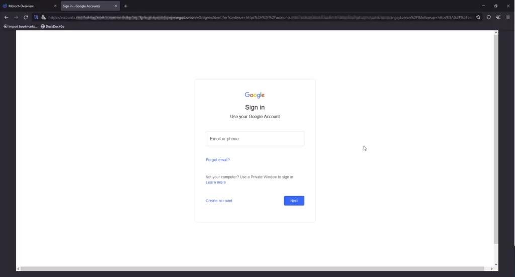 Google phishing page.