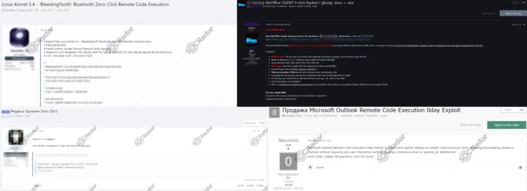 Figure 4: Dark web posts of zero-click exploit share/sale detected by SOCRadar