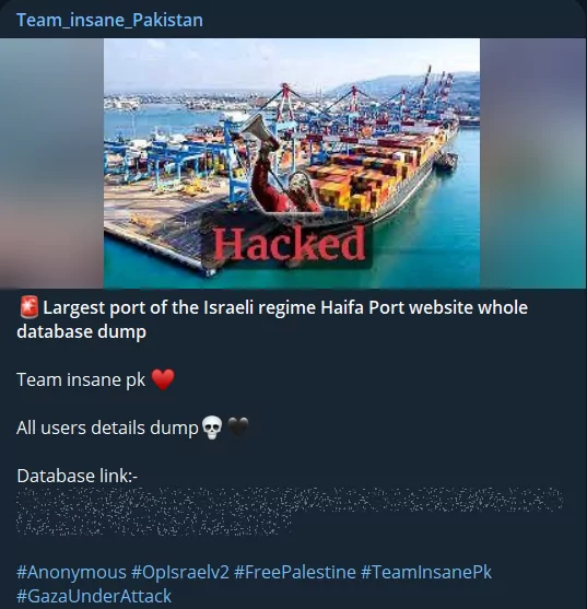 Team Insane Pakistan’s database dump of Haifa Port