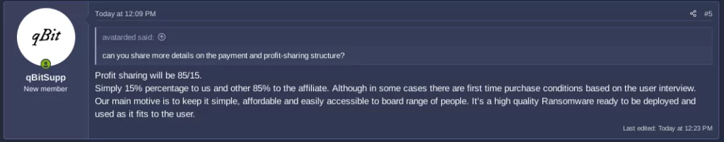 qBitSupp’s statement about the payment structure