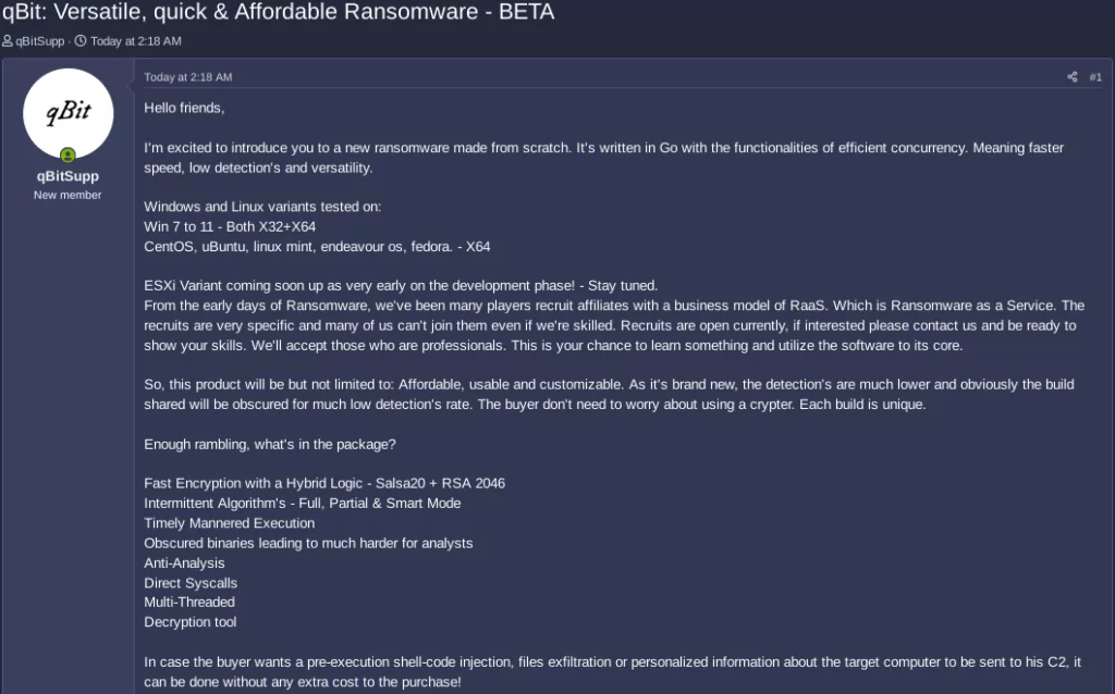 Features of the qBit ransomware