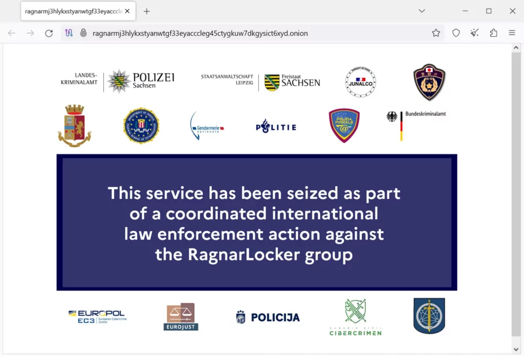 RagnarLocker’s data leak site has been seized (Source: BleepingComputer)