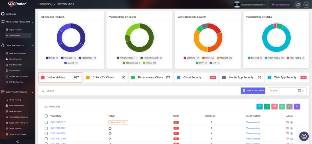 Company Vulnerabilities (SOCRadar ASM module)