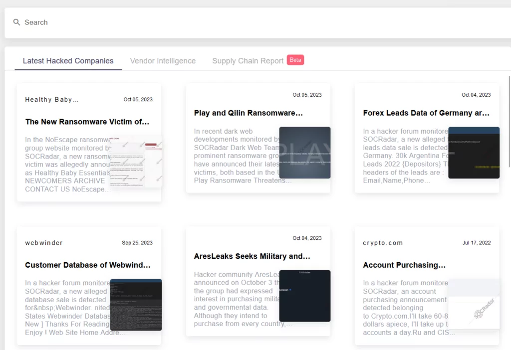 The Supply Chain Intelligence module of SOCRadar.