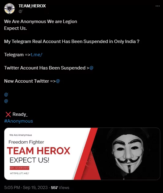 Fig. 7.Team_Herox’s Twitter announcement about the actor’s new accounts