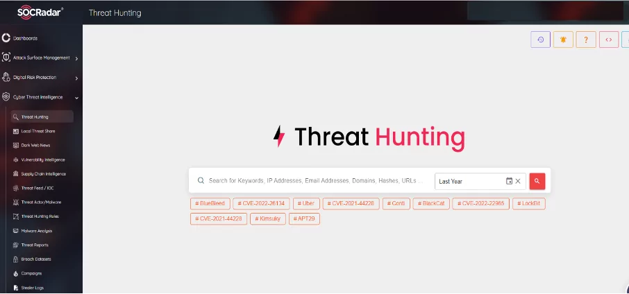 SOCRadar Threat Hunting module 
