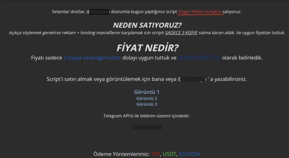 The post on a Turkish-speaking hacker forum