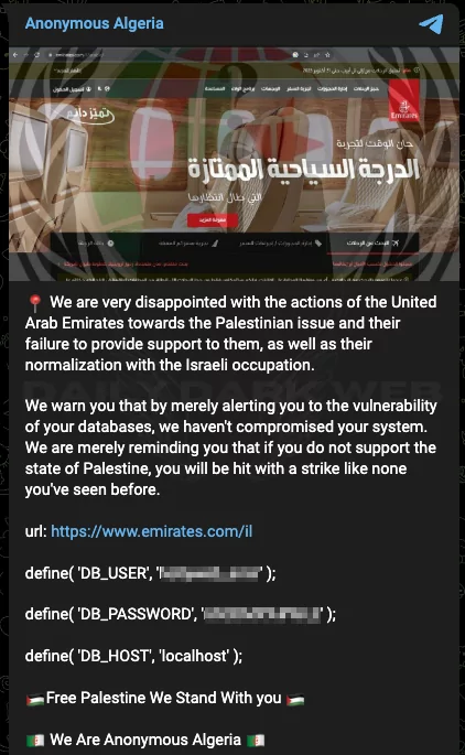 Anonymous Algeria’s threat to UAE