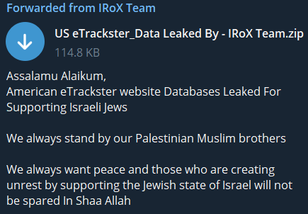 Irox Team’s Telegram post, database leaked publicly