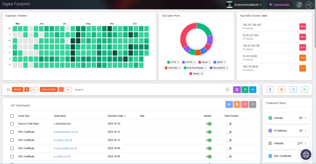 You can view your asset inventory through SOCRadar ASM/Digital Footprint