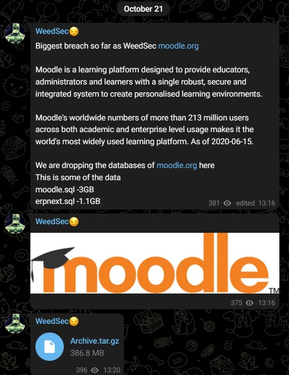 WeedSec leaks Moodle databases