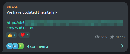 8Base updates its onion site