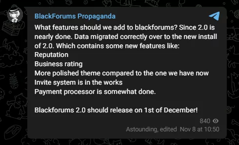 Announcement from BlackForums, for BlackForums 2.0