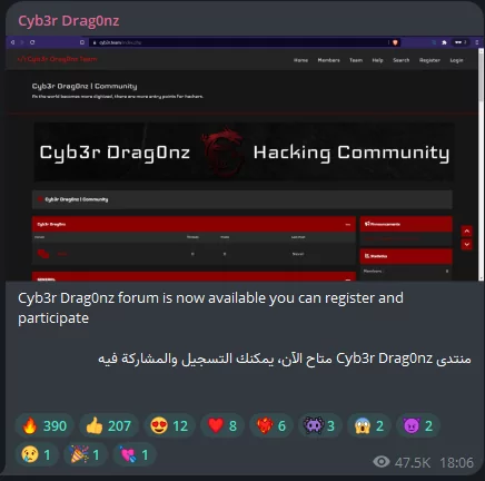 Fig. 10. Cyb3r Drag0nz forum is now available