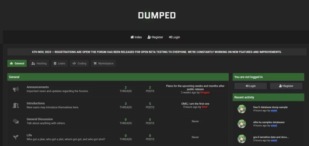 Dumped.to’s main page