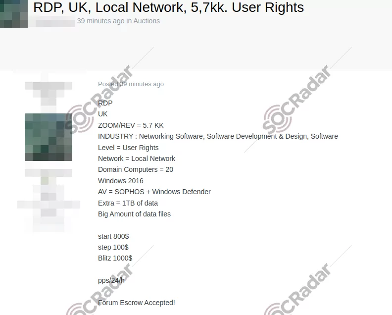 Unauthorized RDP Access to a UK Software Company