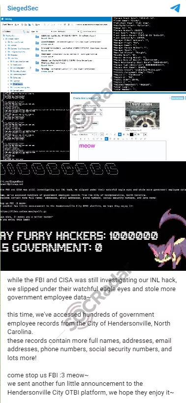 SiegedSec Claims Breach of Hendersonville, NC Government Data