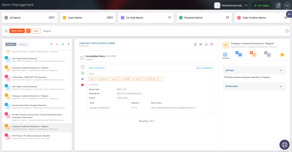 SOCRadar Alarm Management