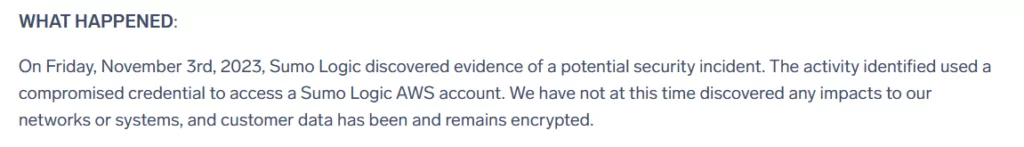 Aviso de Sumo Logic del 7 de noviembre de 2023: ¿Qué pasó?