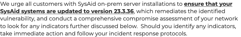 Warning that highlights urgency from CTO Sasha Shapirov’s blog post, sysaid