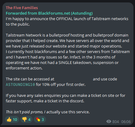 Fig. 11. Launch of Tailstream Network