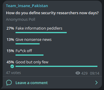 Team Insane Pakistan’s Telegram post