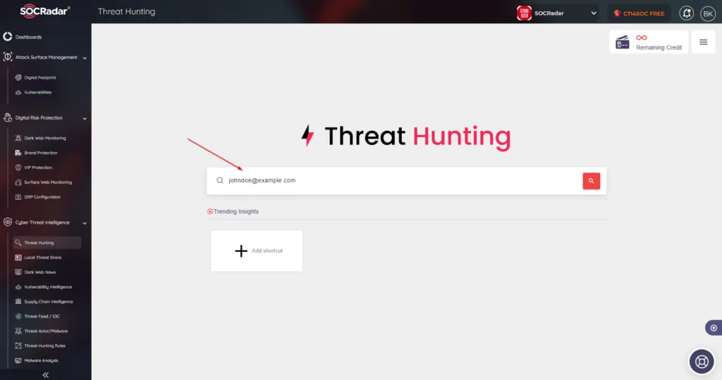 SOCRadar Threat Hunting Page