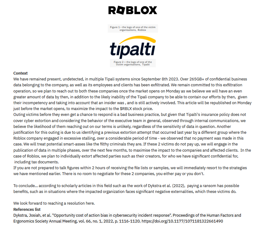 ALPHV’s statement on their .onion leak blog