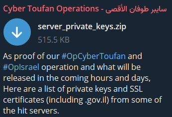 Their first leak was some private keys from Israeli government bodies.