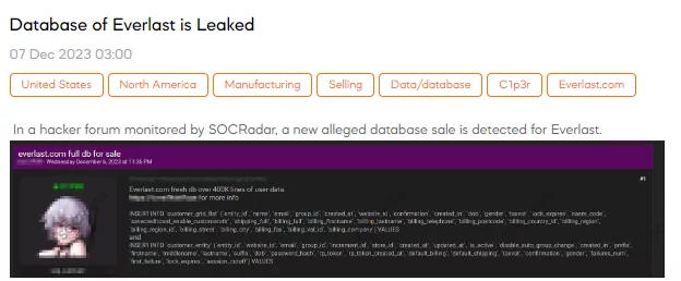 Database of Everlast is Leaked