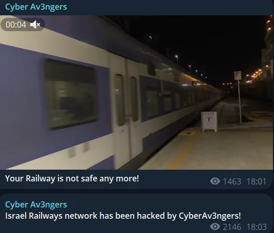 Telegram post about the alleged hack of Israeli Railways network.