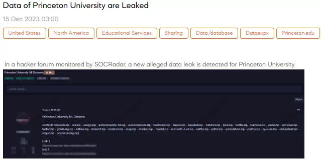 Data of Princeton University are Leaked