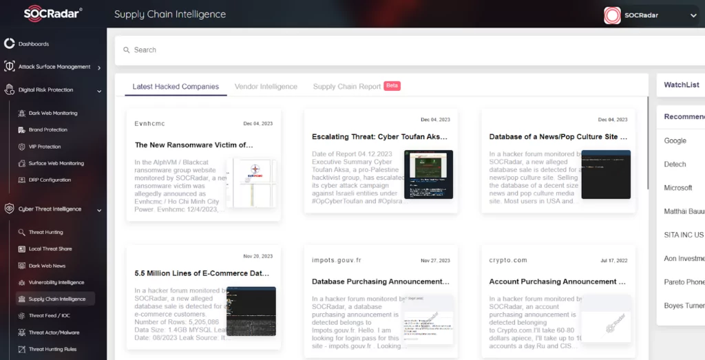 SOCRadar Supply Chain Intelligence