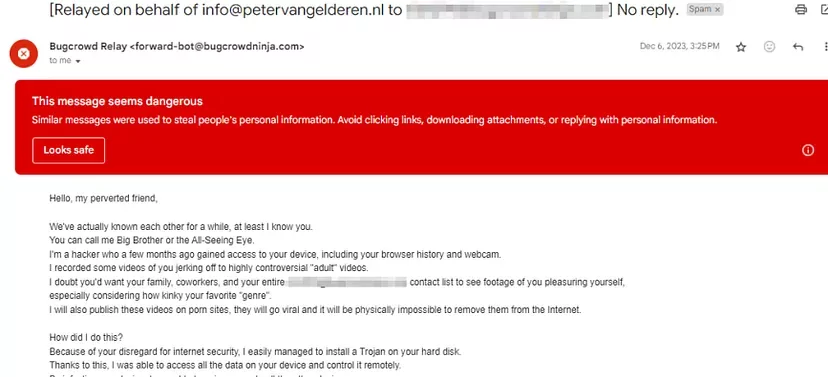 Threatening email to a researcher. (rishikadesai.medium.com)