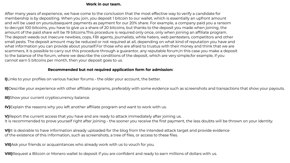They have a “Work in our team.” section on their victim sharing website