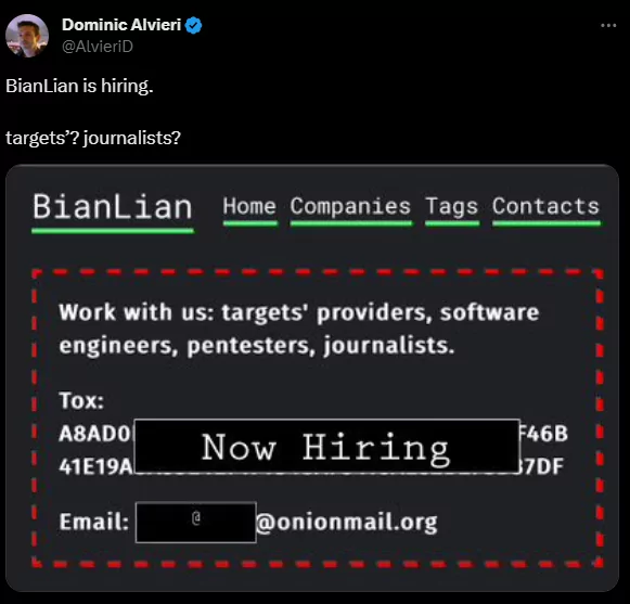 BianLian's hiring announcement