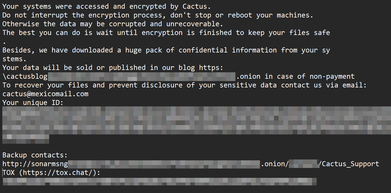 Fig. 2. Ransom note of Cactus Ransomware