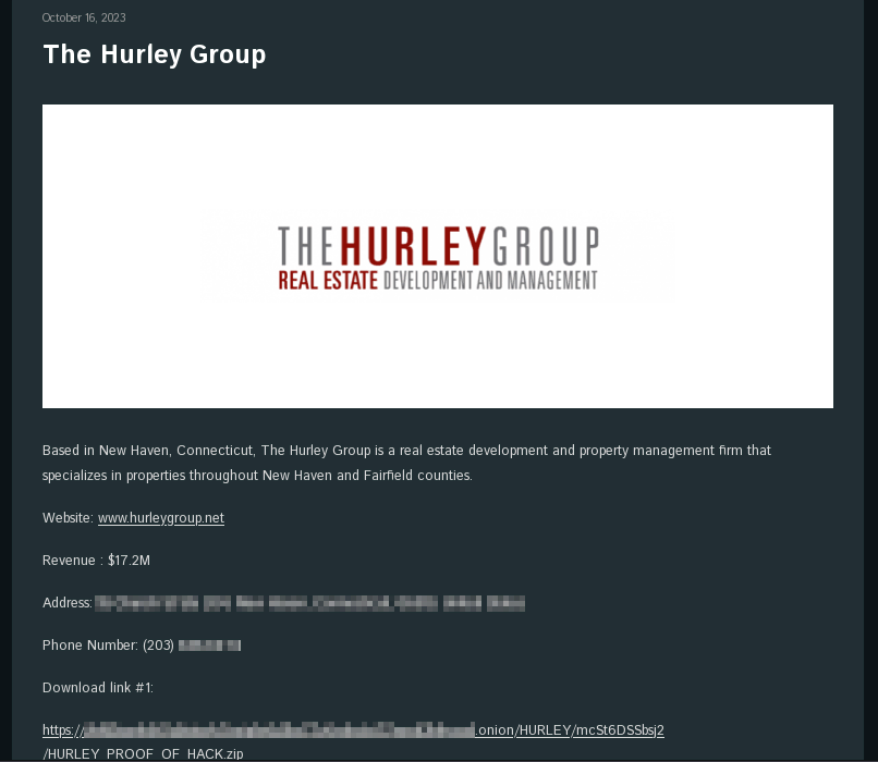Fig. 11. The Hurley Group’s Victim post of Cactus Ransomware