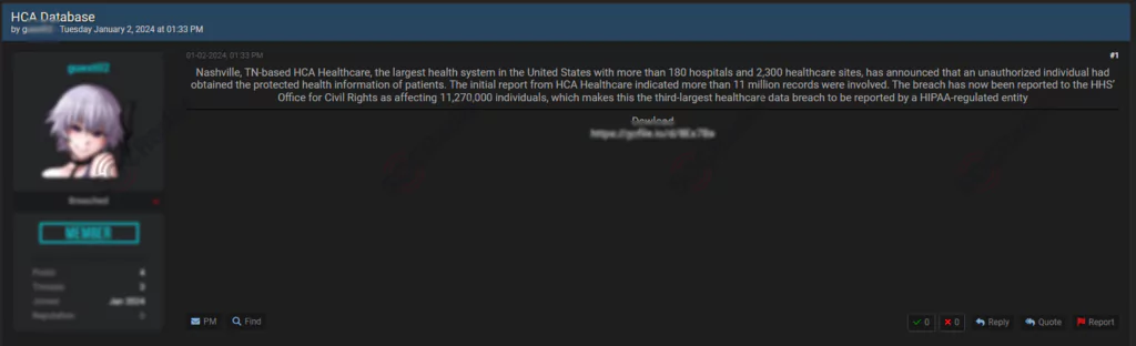 Hacker forum post about HCA Healthcare, us healthcare